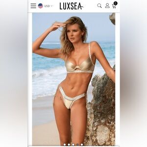 LuxeSea swimwear GOLD SHIMMER CROCHET PUSH UP BIKINI TOP & BOTTOM sold together